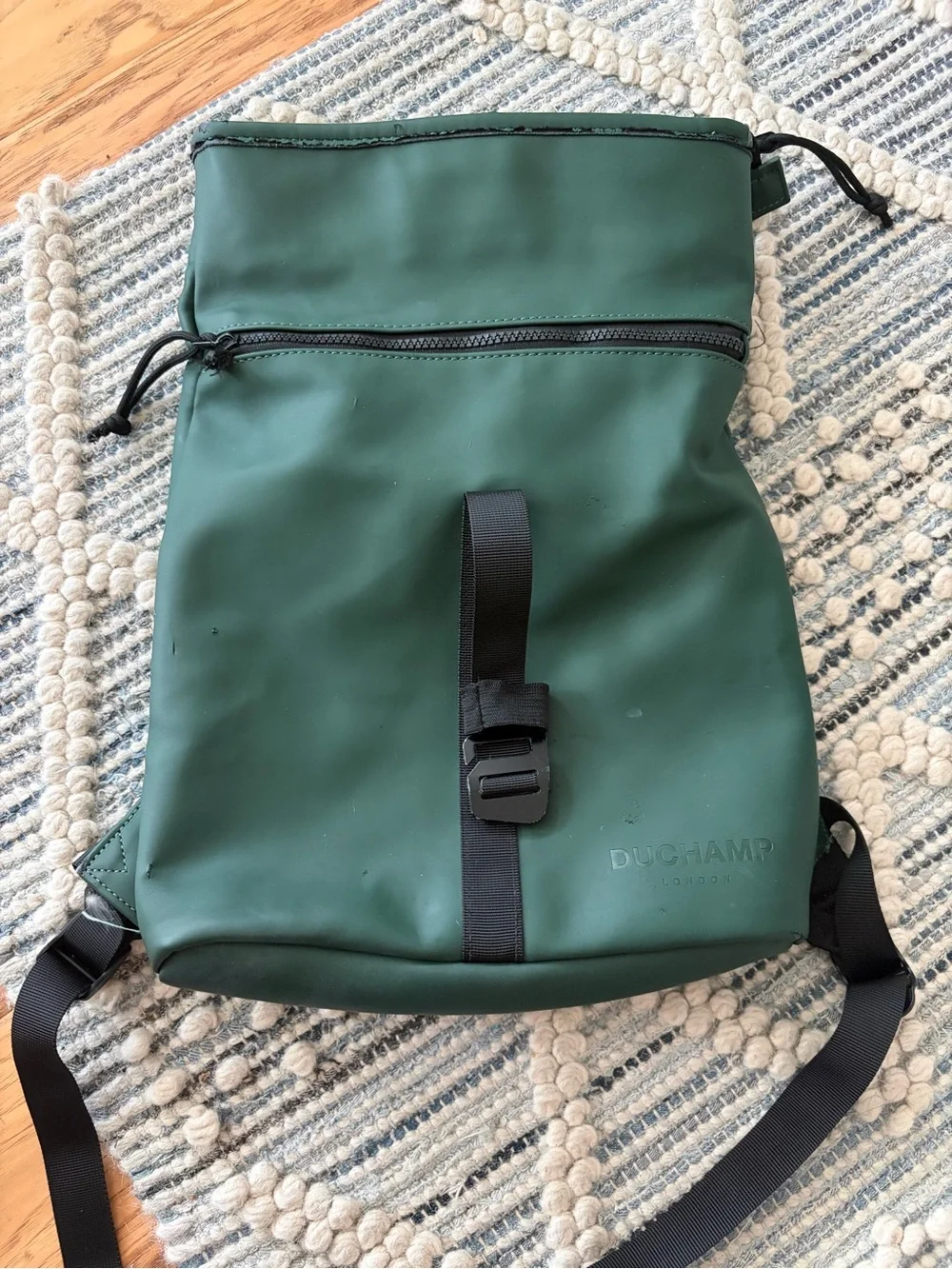 Duchamp Forest Green Roll-Top Backpack with Black Accents